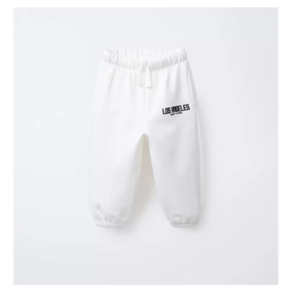 NWT zara baby toddler boy 3 years Raised Text jogger pull on sweatpants white